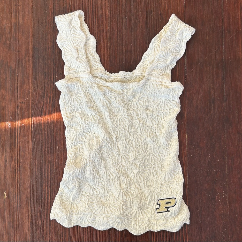 Free People / Cream Colored Love Letter Cami with Purdue logo size small.